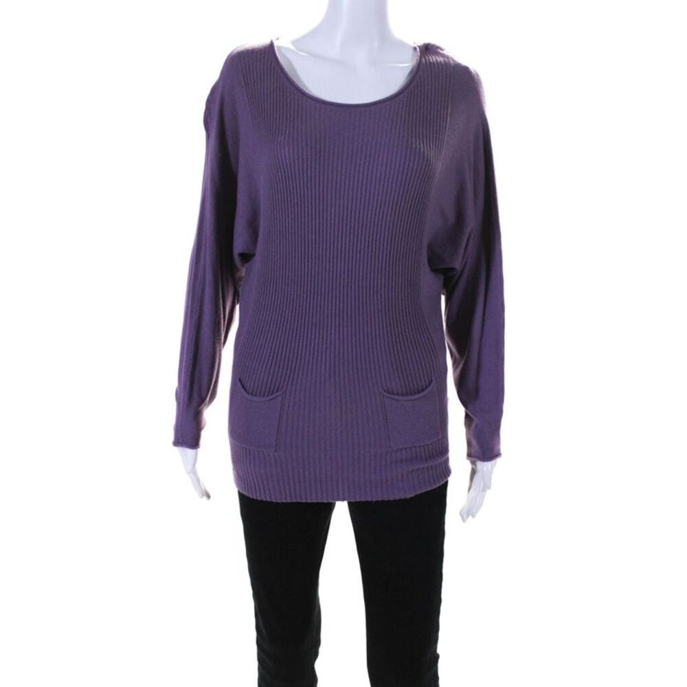 Yest Womens Cristal Ribbed Knit Crew Neck Tunic Jumper Sweater Purple Medium
